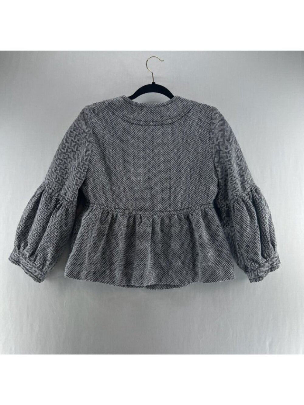 Max Studio Zigzag Peplum Jacket Womens M Puff Balloon Sleeve Button Black White - Picture 2 of 13